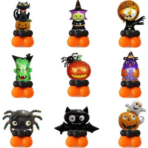 12pcs/lot Halloween Foil Helium Balloons Crab Skull Cat Vampire Bat 10inch Latex Balloon Upright Halloween Decoration Supplies