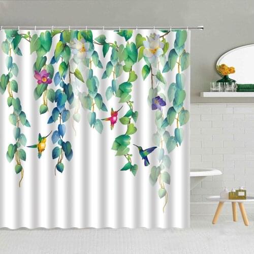 Green Vine Flowers Bird Shower Curtain Wisteria Leaves Butterfly Hyacinth Polyester Fabric Bathroom Hanging Curtains Home Decor