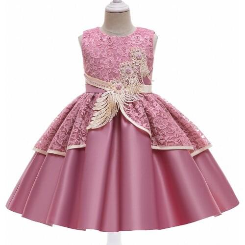 Beautiful Girls Dress For Wedding Skin Pink Lace Flower Dresses Knee Length Lovely Princess Girls Pageant Gowns