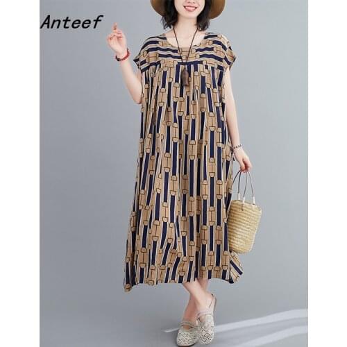 Cotton plus size vintage floral women casual loose long summer beach dress elegant clothes 2021 ladies dresses sundress