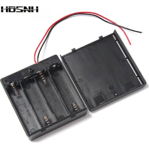 1PCS ON/OFF Switch Plastic Cover 4x 1.5V AA Batteries Case Box Holder With Wires Leads Battery AA Pack For AA Battery
