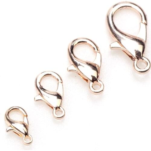 10/12/14/18mm 12pcs/Lot Lobster Rose Gold Series Hooks For Necklace/Bracelets DIY Jewelry Making Essential Accessories