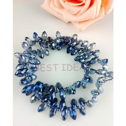 100pcs 6*12mm The gradient blue Quartz Faceted Crystal Glass Teardrop Beads Crystal Loose Beads DIY free shipping