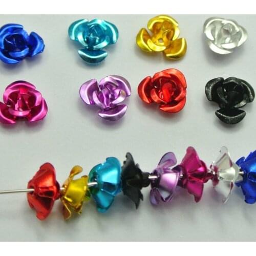 200 Mixed Color Aluminum Metal Rose Flower Beads 8mm Finding