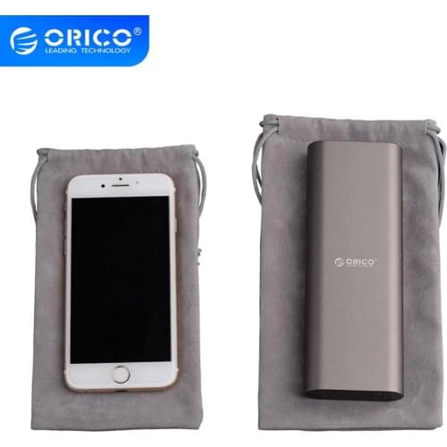 ORICO Phone Storage Velvet Bag Storage for USB Charger/USB Cable/Power Bank/Phone and More Gray Color
