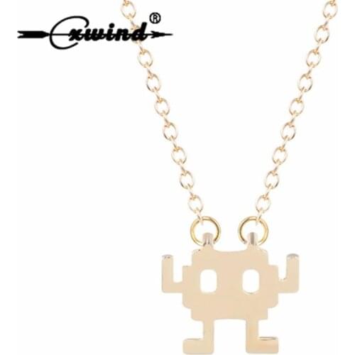 Cxwind Fashion Robot Pendant Necklace Charm Geometric Necklaces for Couple Unique Men Women Gifts Sweater Chain Necklace Jewelry