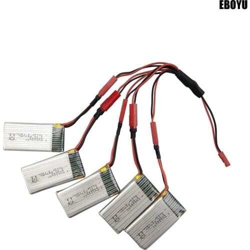 EBOYU 5pcs* 3.7V 850mah Lipo Battery + 1 to 5 JST Charger Cable for SYMA X56 X56W X54HW X54HC Foldable RC Quadcopter