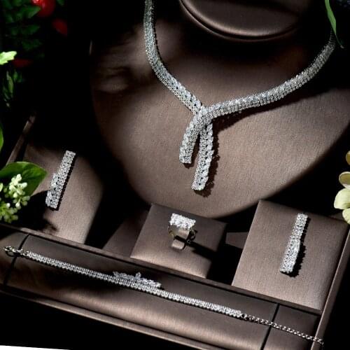 HIBRIDE Classical Zirconia Necklace Earring Set Fashion Women Bridal African Jewelry Set Nigerian Wedding collares de modaN-1374