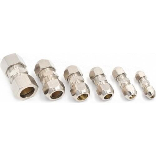 Compression Ferrule Tube Fitting 4-16mm Brass Pipe Double Card Set Copper Joints Tubing Nut Lock Double Straight