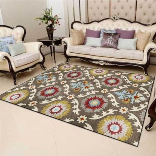 American-Style Rug Country round Flower Blue Tan Carpet Living Room Bedroom Bed Blanket Bathroom Kitchen Floor Mat