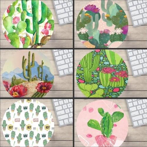 XGZ Cactus Watercolor Comfort 20x20x2MM Round Game Mousepad Pc Keyboard Gamer Gaming Mouse Pads Desk Mat Anime Matmouse Csgo