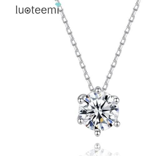 LUOTEEMI Brand Charm Necklace for Women Cubic Zircon Fashion Six Claws Jewelry Wedding Party Dating Clavicle Necklaces