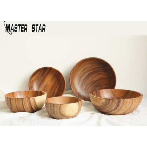 Master Star Facotry Outlet High Quality Solid Wooden Bowl Salad Extra Large Bowl Serving Utensils Kids Safe Eating Bowl Dish