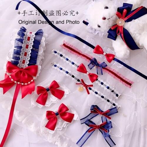 Sweet Japanese Lolita Soft Girl Hairband Hairpin Headdress Necklace Bow Knob Bear Kawaii Girl College Style Cosplay Wristband