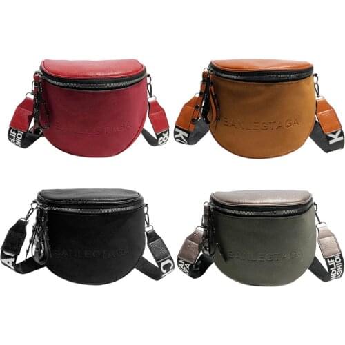 Fashion Crossbody Bag for Women PU Leather Messenger Shoulder SaddleBags Lady Semicircle Zipper Money Purse Storage Bags