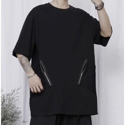 Mens medium and long solid color all-match T-shirt Yamamoto wind loose five-minute sleeve T-shirt