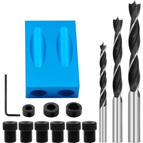 Woodworking Oblique Hole Locator Drill Bits Pocket Hole Jig Kit 15 degree Angle Drill Guide Set Hole Puncher DIY Carpentry Tools