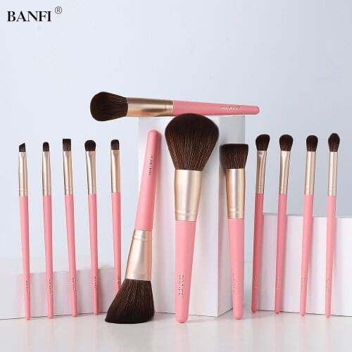 BANFI 13pcs Light Pink Makeup Brushes Set Eye Shadow Foundation Blush Beauty Cosmetics Eyebrow Eyeliner Brushes Tool Maquillaje