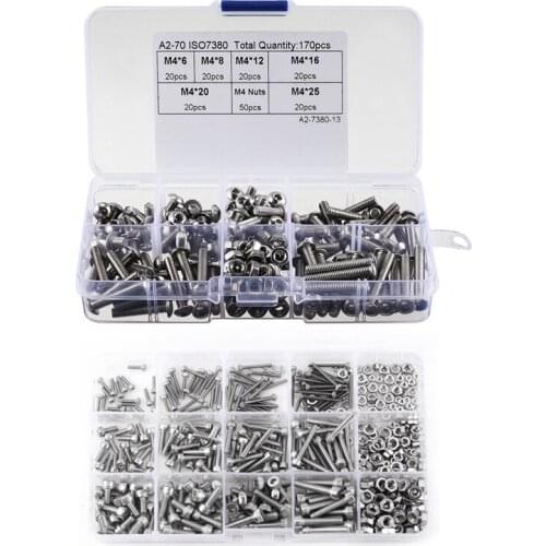 480pcs M2 M3 M4 Hex Socket Screws Set Hex Socket Cap Head Nuts & 170pcs 304 Stainless Steel M4 Hex Socket Button Head