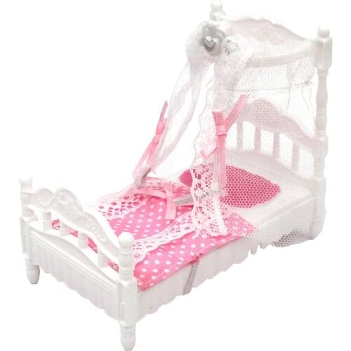 NK 1 Pcs Mini Bed Bedding Dollhouse Cute Bedroom Fashion DIY Furniture for Kelly Doll Accessories Baby Gift Girls Toy 2X