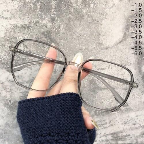 New Fashion Anti-Blue Light Flat Glasses PC Irregular Polygon Womens Oversized Nearsighted Eyeglasses 0 -1.0 To -6.0