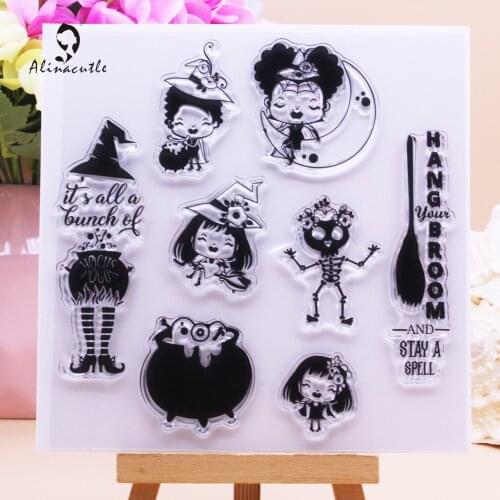 Alinacutle CLEAR STAMPS Halloween Witch Skull DIY Scrapbooking Card Album Paper Craft Rubber Transparent Silicon Clear Stamp