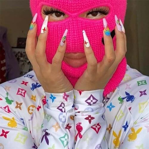 Fashion Knitted Full Face Cover Hats 3 Holes Balaclava Hiking Cycling Ski Mask Winter Outdoor Sports Warm Unisex Caps