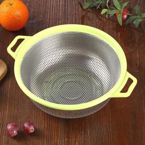 NHBR Stainless Steel Colander with Handle and Legs Large Metal Green Strainer for Pasta Berry Veggies Fruits Noodles Salads