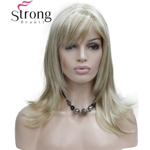 StrongBeauty Long Straight Silky Blonde Highlighted fullSynthetic Wig COLOUR CHOICES