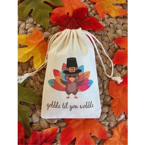 Gobble Til You Wobble Turkey Treat Bag custom birthday gift bags wedding welcome muslin bags baptism bag Thanksgiving Favor bag