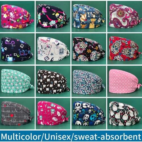 Unisex Adjustable Medical Hats High Quality Printing Hospital Work Caps Pet Grooming Nurse Scrubs Work Caps Women&men Wholesale