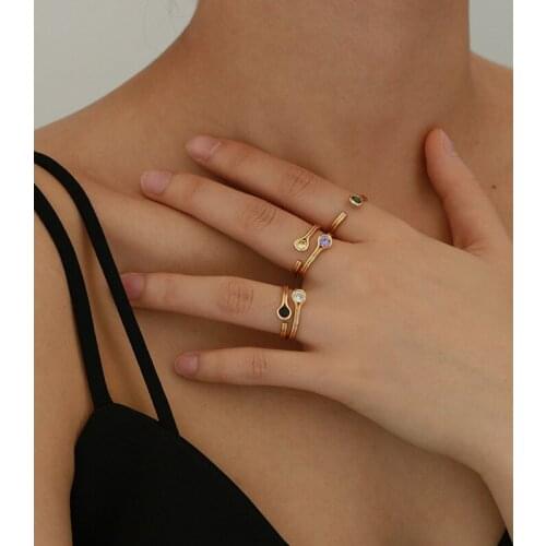 Vintage Minimalist Open Ring Fairy Friends Colorful Stone Metalic Finger Rings for Women Girl Party Fashion Jewelry 2021