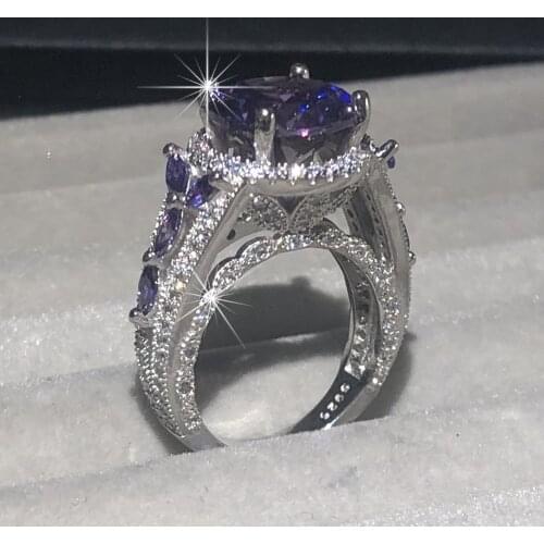 Vintage Stylish Round Stone Feb Birthstone Purple Gemstone Rings For Women silver Finger Ring Bridal Wedding Jewelry Lover Gifts