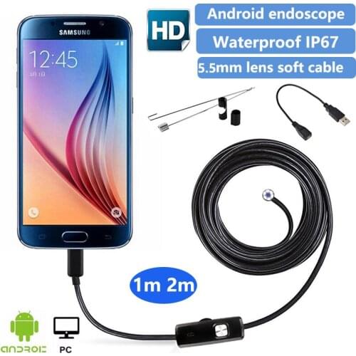 5.5mm HD endoscope 1m/2m/5m IP67 waterproof support OTG&UVC smart phone cord Mini USB endoscope suitable for automobile pipeline