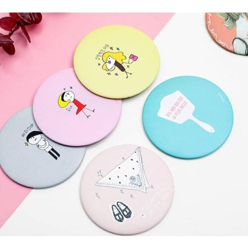 1pc Cartoon Anti-fall Portable Small Mirror Cute Girls Makeup Mirror Pocket Mirror for Beauty Tools