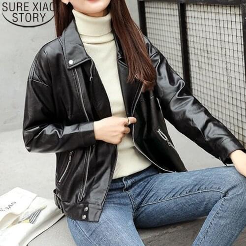 New Loose PU Faux Leather Jacket Women Classic Moto Biker Jacket Fall Winter Lady Basic Coat Plus Size Outerwear Harajuku 15691