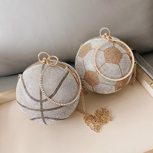 Luxury Diamond Basketball Clutch Bags for Women Football Shape Wedding Party Purse and Handbag Gold Silver Evening Bag ZD1917