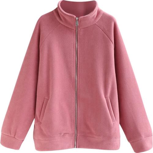 Winter New Solid Color Plus Velvet Women Hoody Thicken Lady Sweatshirt Complex Polar Fleece Stand-Up Collar Zipper Female Coat