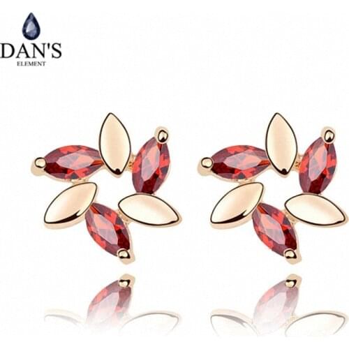 DANS ELEMENT New Sales AAA Zirconia Micro Inlays Champagne Gold Color Flower Earrings For Women Valentine Gift 92849red