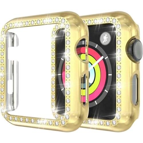 Women Diamond cover For Apple watch SE case band 40mm 44 38 42mm plastic protective bumper For iwatch series 6 5 4 3 2 1