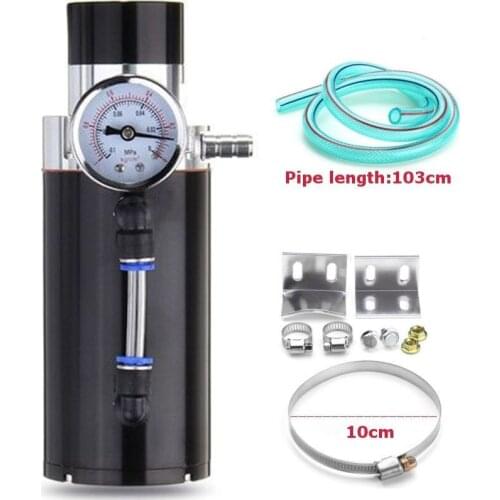 1set Engine Oil Catch Reservoir Breather Tank Can+Vacuum Pressure Gauge Black