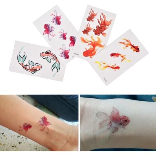 1 Sheet Gold Fish Waterproof Temporary Tattoo Sticker 3D Goldfish Girl Tatto Stickers Flash Tatoo Fake Tattoos