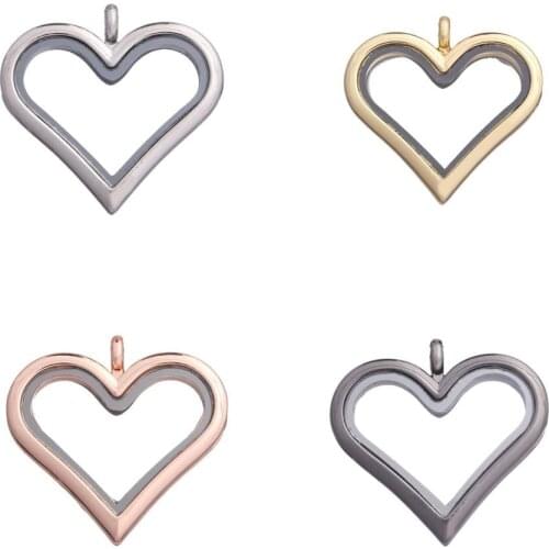 1pcs Peach Heart No Rhinestone Floating Memory plain Locket Necklace Round Living Magnetic Glass Lockets pendant Without Chain