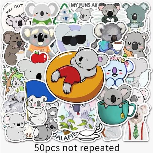 10/50pcs Animal Sticker Cute Koala Stickers Cartoon Series Childrens Toys Waterproof Diy Skateboard Guitar Bike Suitcase Decals