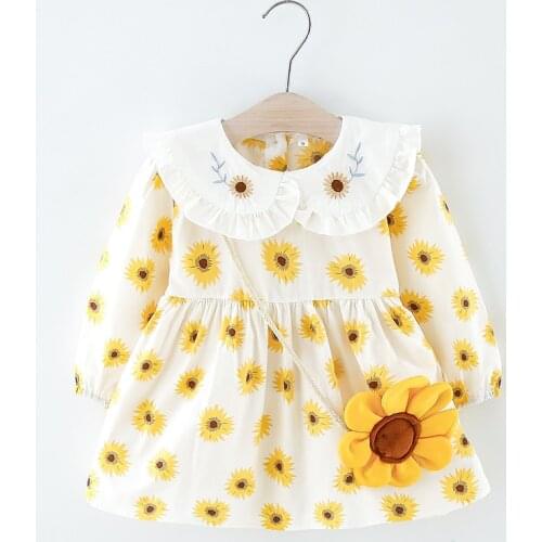 2021 Spring Toddler Girl Dress Cute Sun Flower Embroidered Princess Baby Dress Casual Long Sleeve Girl Dress Infant Kids Clothes