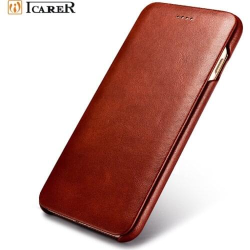 4 Colors For iPhone 8 Plus icarer Brand Retro Vintage Real Genuine Natural Cow Skin Leather Cover Curved Phone Case for iphone 8