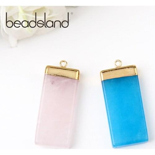 Beadsland Single Hole Rectangle Shape Natural Stone Pendant For DIY Necklace Woman Girl Gift 40422
