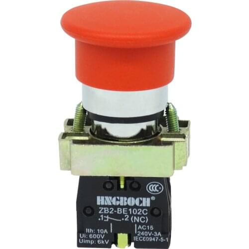Free shipping 5pc XB2-BC42 1 NC Self reset Red Mushroom Head Push Button Switch N/C opening hole 22mm