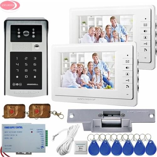 Wireless Remote Control Home Video Door Phone Entry System Rfid Cards Doorbell Outdoor IR Code Keypad Camera +Electric Door Lock