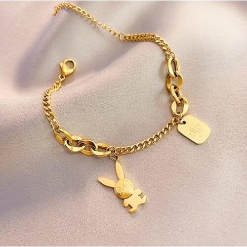 XIYANIKE 316L Stainless Steel Gold Color Rabbit Pendent Bracelet Double Layer Bracelets For Women 2021 Gift Fashion Jewelry